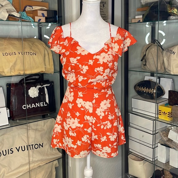 J.O.A. Pants - J.O.A. | Cold Shoulder Romper in Burnt Red Print